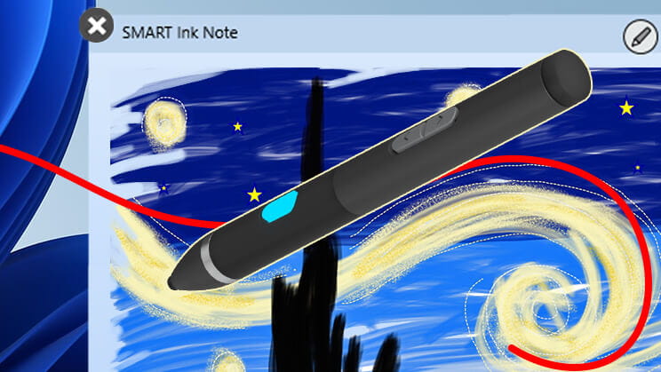 An artistic digital rendition using the SMART Ink tool, where swirling patterns and stars mimic a Van Gogh-like night sky, showcasing the creative potential of effortless inking with SMART MultiStylus.