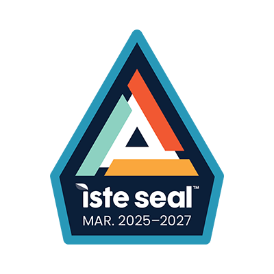 ISTE Seal badge awarded for 2025 to 2027, with a geometric logo.